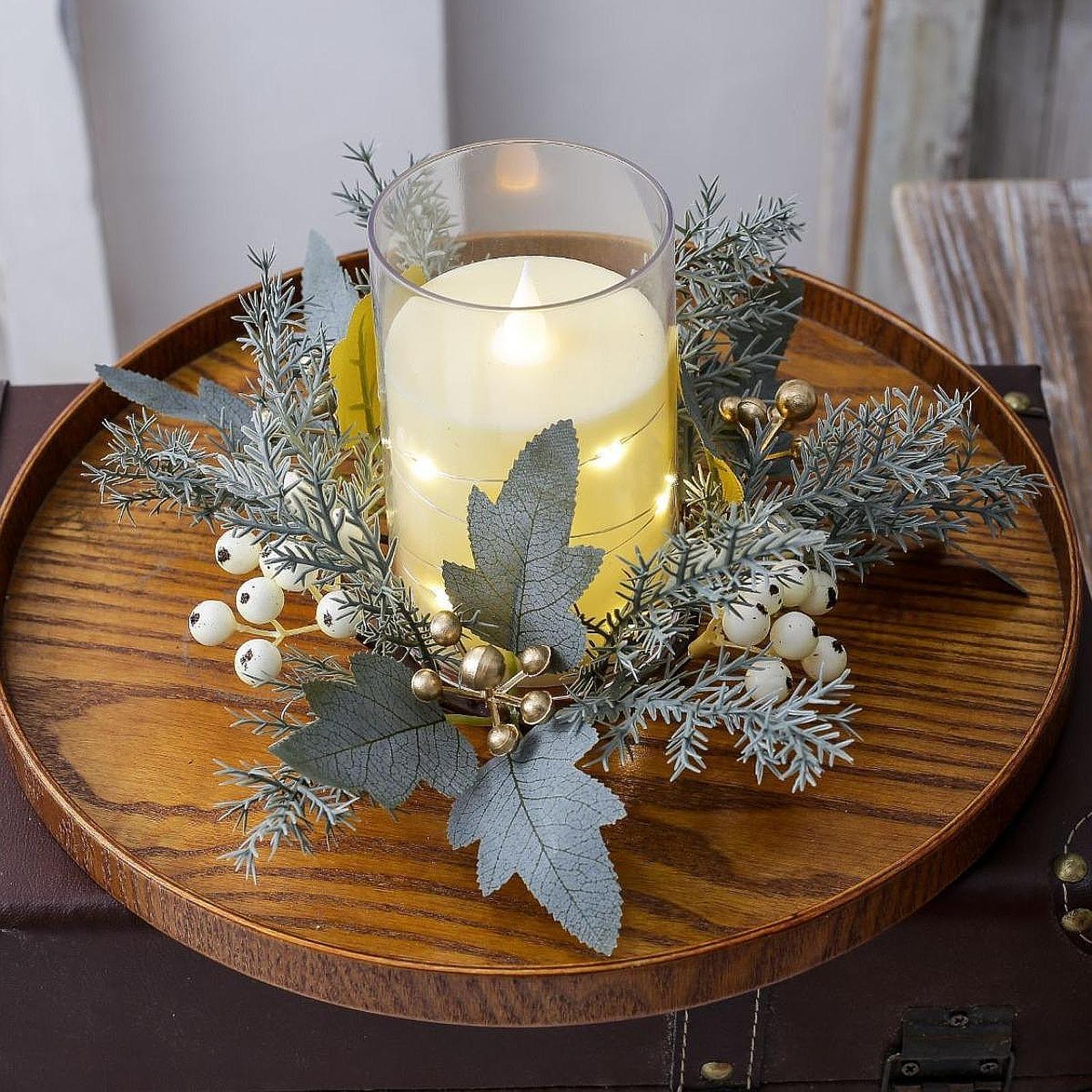 Candle Holder Decor - Ręcznie robiony, sztuczny wieńczek z kwiatów,