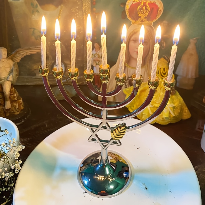 Candle Holder Decor - Świecznik Chanukah 9-ramienny z gwiazdą Dawida,